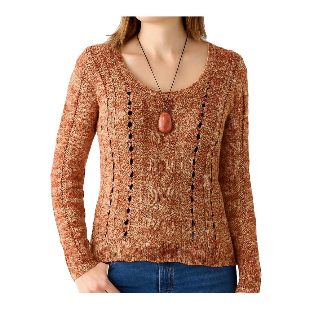 Full Tilt Womens M Rust Orange Knit Sweater Open Weave Pullover Fall Layering